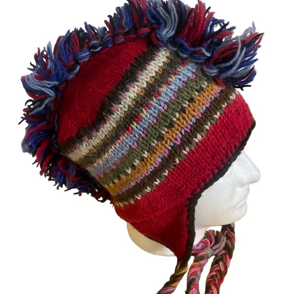 Rising International hat Rainbow Mohawk outdoors Red braid unisex accessory OS - Picture 6 of 6